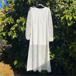 LENNI the label ivory cream metallic gold lace long sleeve midi maxi dress